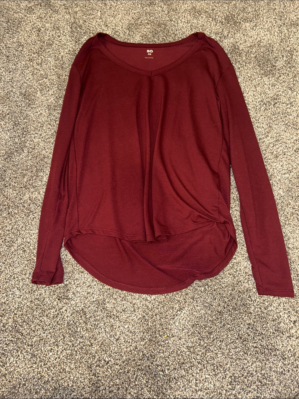 SO Wine Burgundy V-Neck Long Sleeve Top